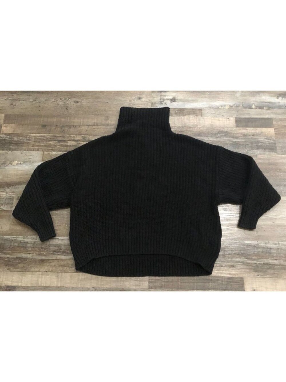 Free People Womens XS Black Chunky-Ribbed Knit Turtleneck Sweater